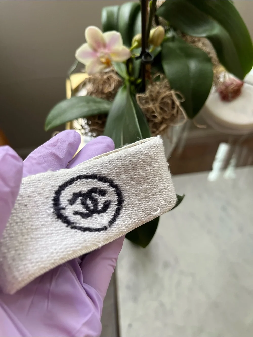 CHANEL Ivory & Black CC Terrycloth Knit Logo Wristband Vintage